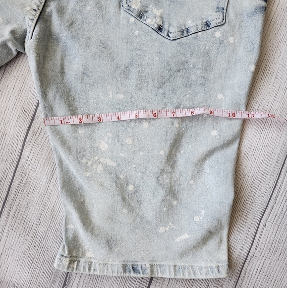 Plus Size Men Light Blue Distressed Denim Biker Shorts - Skinny Fit - Picture 12 of 15